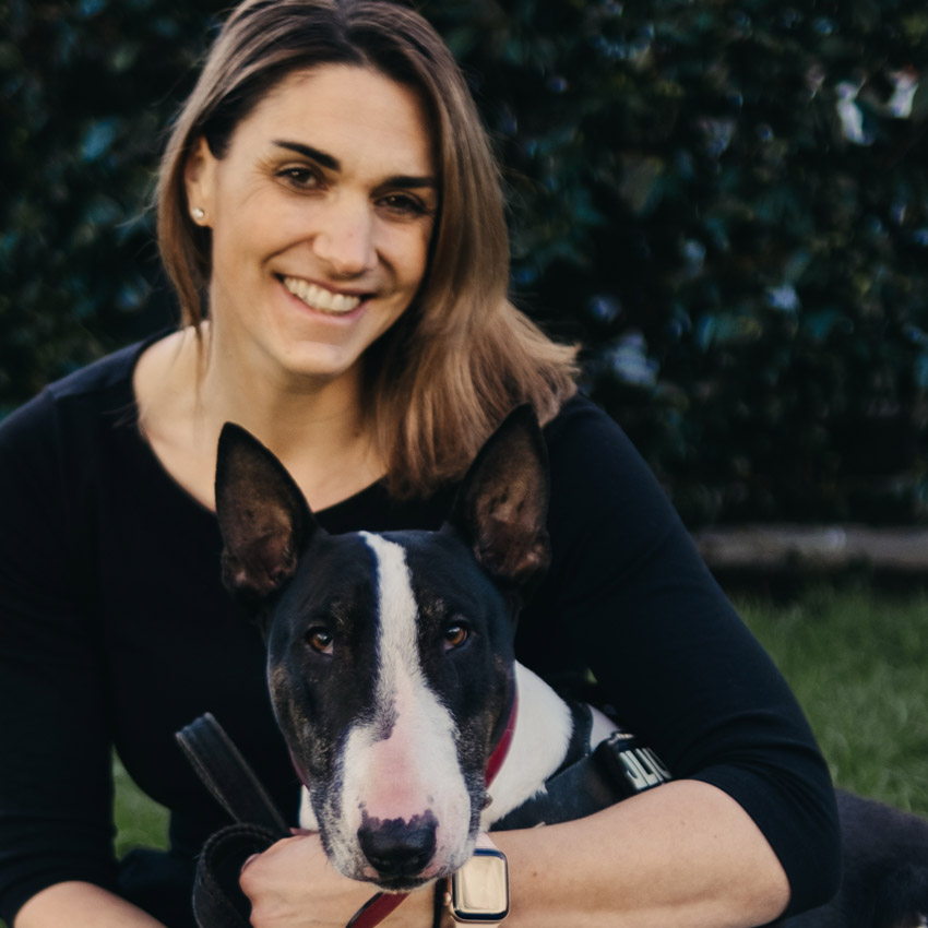 Sophie Hadfield with her pet dog